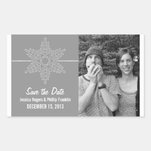 Sweet Snowflake Save the Date Stickers, Grey Rectangular Sticker