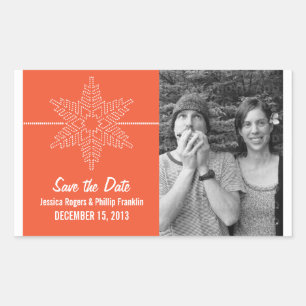 Sweet Snowflake Save the Date Stickers, Orange Rectangular Sticker