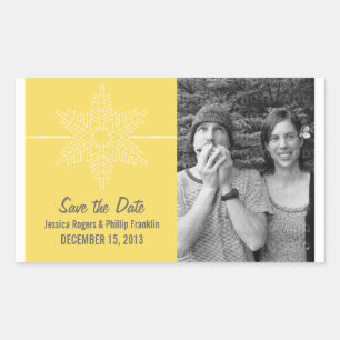 Sweet Snowflake Save the Date Stickers, Yellow Rectangular Sticker
