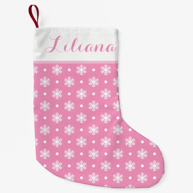 Sweet Snowflakes Personalised Stocking / Pink (Front)