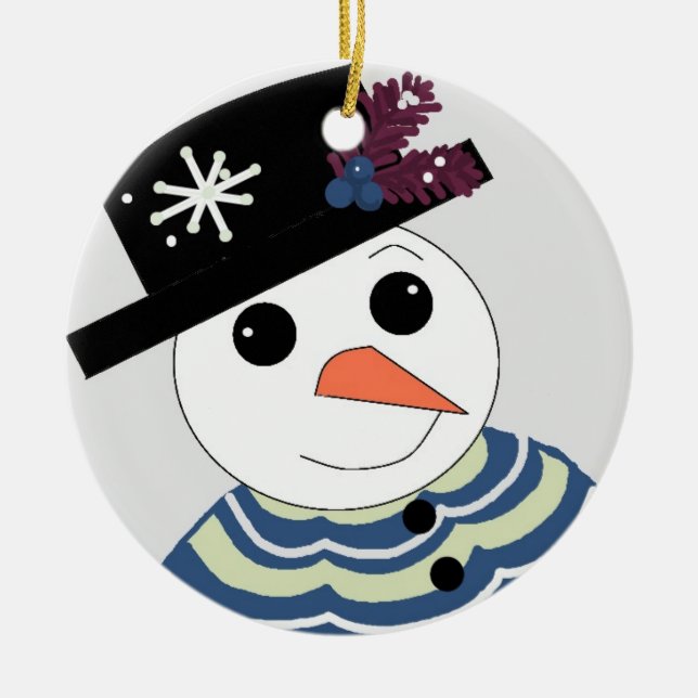 Sweet Snowman Face  Ceramic Tree Decoration (Front)