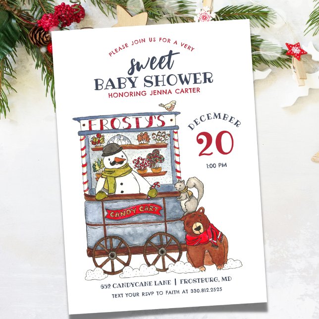 Sweet Snowman Forest December Baby Shower Invitation (Creator Uploaded)