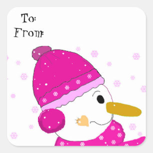 Sweet Snowman in Pink Square Sticker