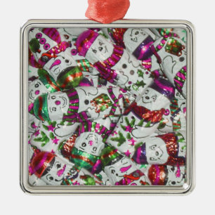 Sweet Snowmen Pink ornament square