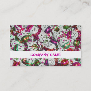 Sweet Snowmen Pink stripe business card white