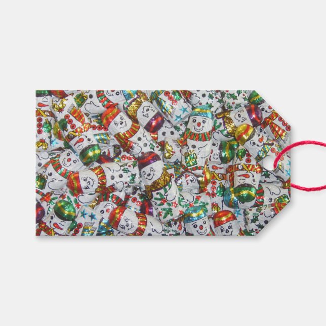 Sweet Snowmen Text gift tags red (Front (Horizontal))