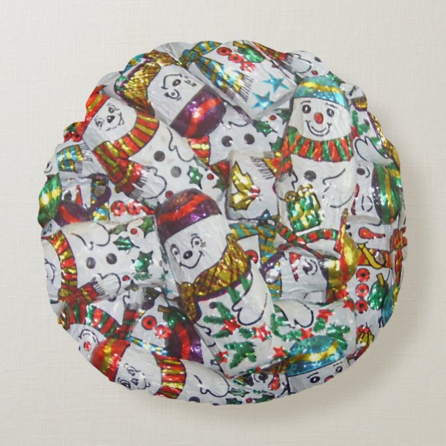 Sweet Snowmen throw pillow round (Front)