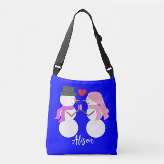 Sweet Snowpeople in Love: Blue Crossbody Bag