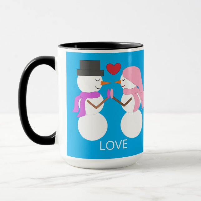 Sweet Snowpeople in Love: Green-blue Mug (Left)