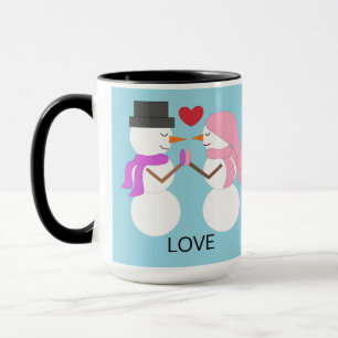Sweet Snowpeople in Love: Light Blue Mug