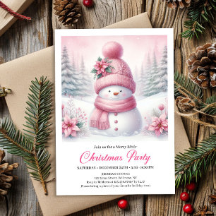 Sweet Snowy Forest Pink Snowman Editable Christmas Invitation