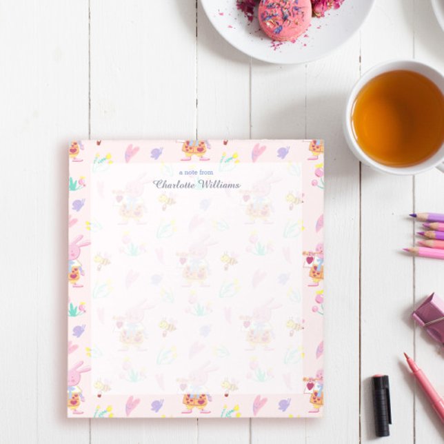 Sweet soft pink watercolor rabbit pattern Name  Notepad (Creator Uploaded)