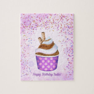 Sweet Soft Serve Ice Cream Personalise Birthday Jigsaw Puzzle