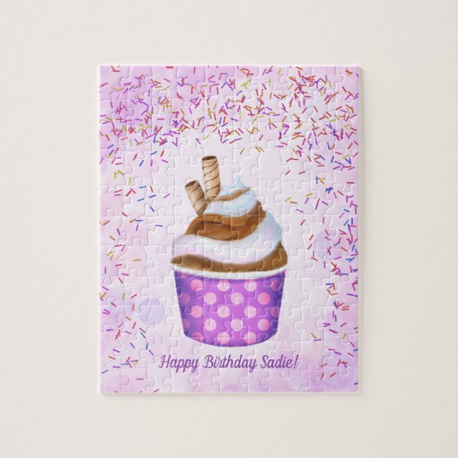 Sweet Soft Serve Ice Cream Personalise Birthday Jigsaw Puzzle (Vertical)
