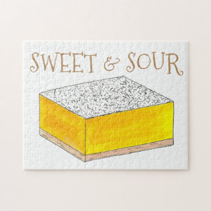 Sweet & Sour Yellow Lemon Bar Square Pastry Baking Jigsaw Puzzle