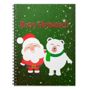 Sweet Sparkly Green, Santa and Bear Notebook
