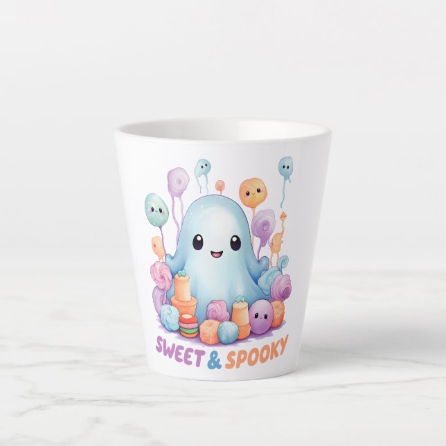 Sweet & Spooky – Cute Pastel Blue Ghoul Latte Mug (Front)
