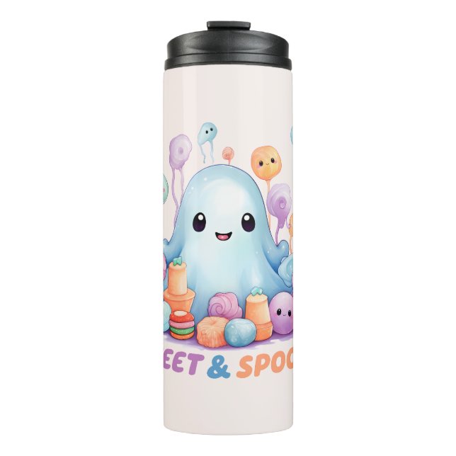 Sweet & Spooky – Cute Pastel Blue Ghoul Thermal Tumbler (Front)