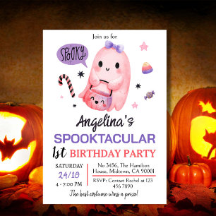 Sweet & spooky ghost candy 1st birthday Halloween Invitation