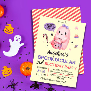 Sweet & spooky ghost candy 3rd birthday Halloween Invitation