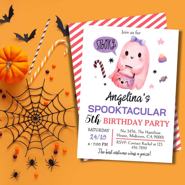 Sweet & spooky ghost candy 5th birthday Halloween  Invitation (Front/Back )