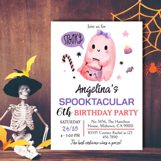 Sweet & spooky ghost candy 6th birthday Halloween Invitation (Creator Uploaded)