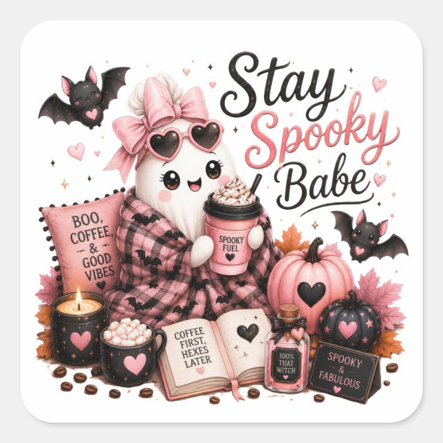 Sweet Spooky Halloween Ghost Square Sticker (Front)