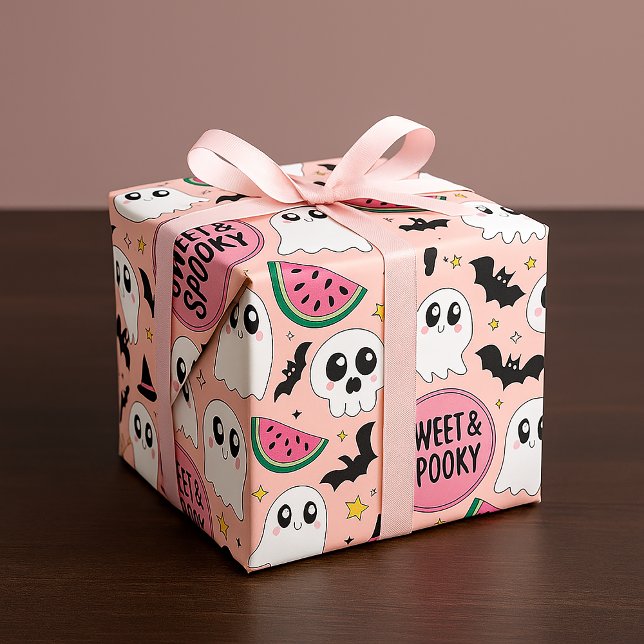 "Sweet & Spooky" Halloween Ghosts & Watermelons Wrapping Paper (Creator Uploaded)