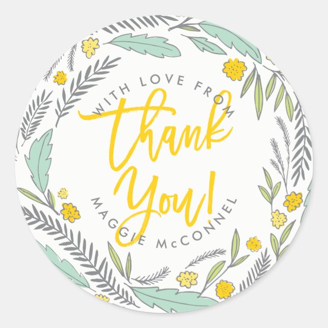 Sweet Sprigs Gender Neutral Baby Thank You Sticker (Front)