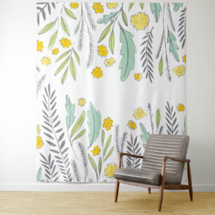 Sweet Sprigs Mint Yellow and Grey Floral Tapestry