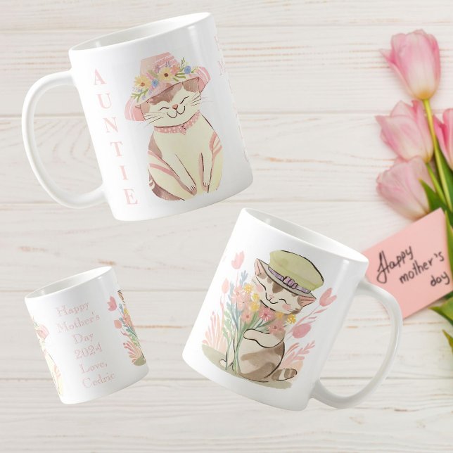 Sweet Spring Auntie Cat Kitten Personalised  Coffee Mug (Creator Uploaded)