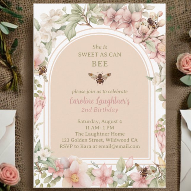 Sweet Spring Bee Wildflower Second Birthday Invitation (Creator Uploaded)