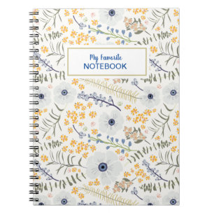 Sweet Spring Blue Yellow Botanical Flowers Name Notebook
