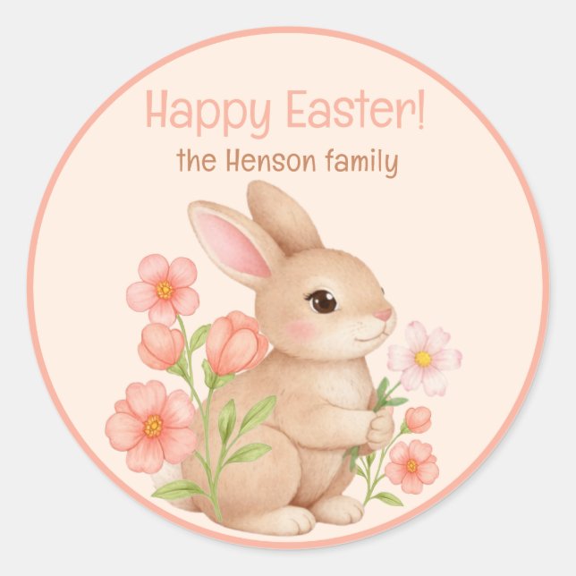 Sweet Spring Bunnies & Floral Garden  Classic Round Sticker (Front)
