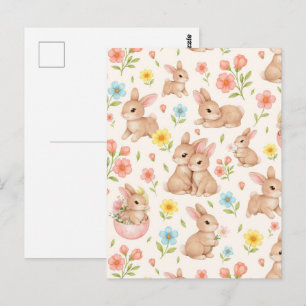 Sweet Spring Bunnies & Floral Garden Pattern Postcard