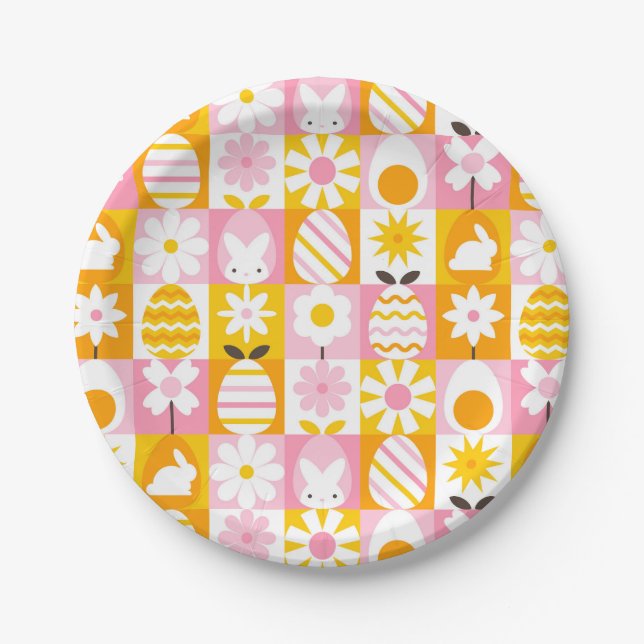 Sweet Spring Easter Patchwork  Paper Plate (Front)