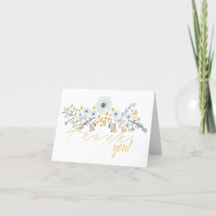 Sweet Spring Floral Mix Motif Blue Gray Yellow Thank You Card