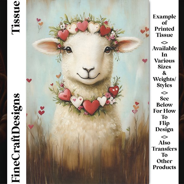 Sweet Spring Lamb Floral Heart Crown CH6 Decoupage Tissue Paper (Creator Uploaded)