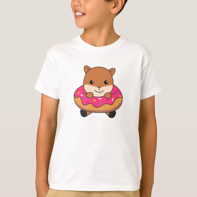 Sweet Squirrel Funny Animals In Doughnut Pink T-Shirt (Front)