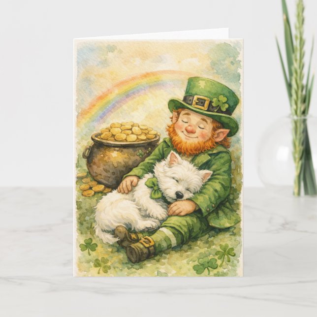 Sweet St. Patrick’s Day Westie & Leprechaun Card (Front)