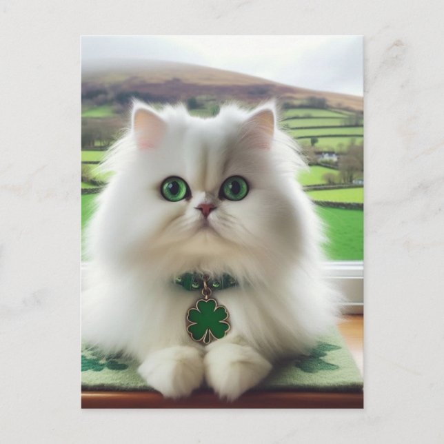Sweet St. Patricks Day Cat Postcard (Front)