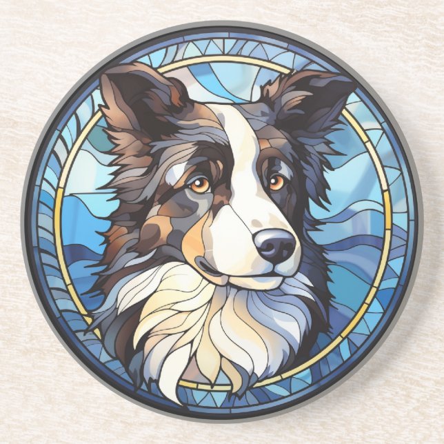 Sweet Stained Glass Australian Shepherd Dog Coaster (Front)