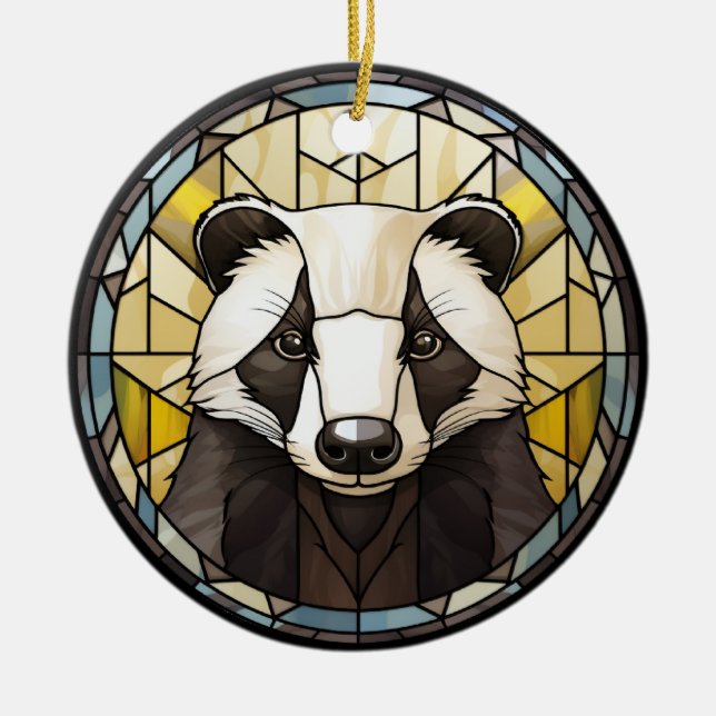 Sweet Stained Glass Badger Ceramic Ornament (Front)