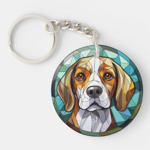 Sweet Stained Glass Beagle Hound Dog Key Ring