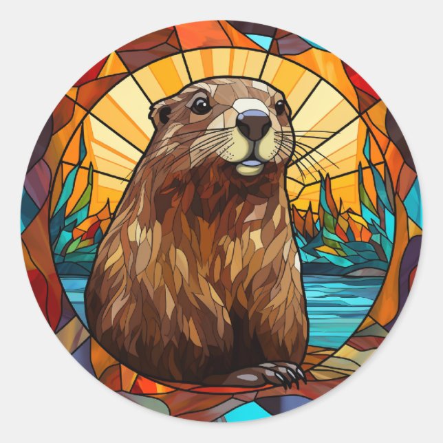 Sweet Stained Glass Beaver Classic Round Sticker (Front)