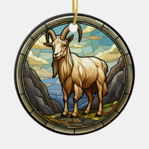 Sweet Stained Glass Billy Goat Ceramic Ornament