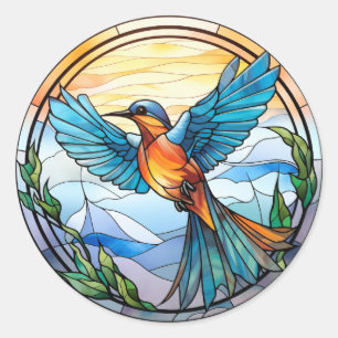 Sweet Stained Glass Bluebird Classic Round Sticker