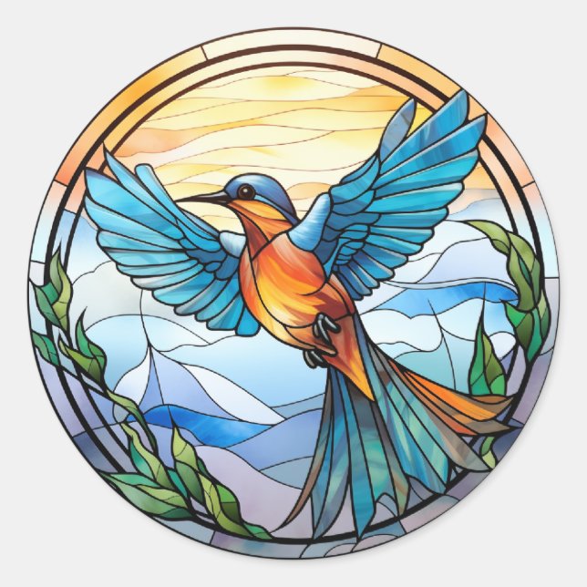 Sweet Stained Glass Bluebird Classic Round Sticker (Front)
