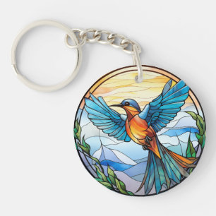 Sweet Stained Glass Bluebird Key Ring