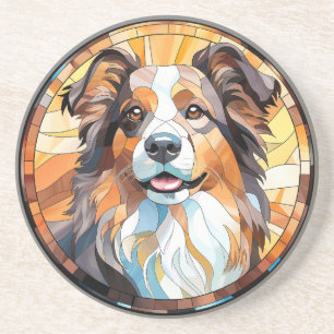 Sweet Stained Glass Border Collie Dog Coaster